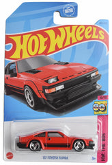 Hot Wheels Toyota Supra 1982 red die-cast model perfect for display.