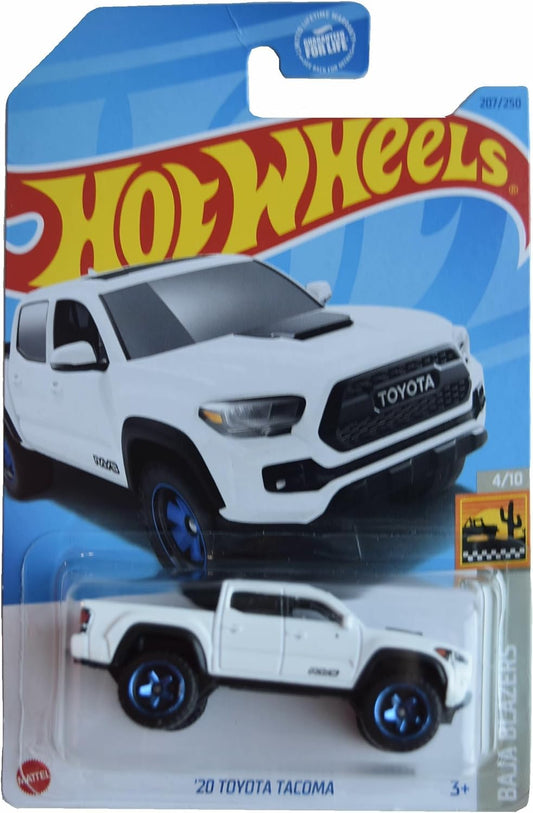 Hot Wheels Toyota Tacoma Baja Blazers white front view showcases detailed finish for display