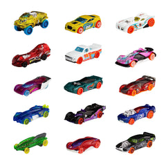 Hot Wheels track bundle 15 cars on display for racing fun and collection.