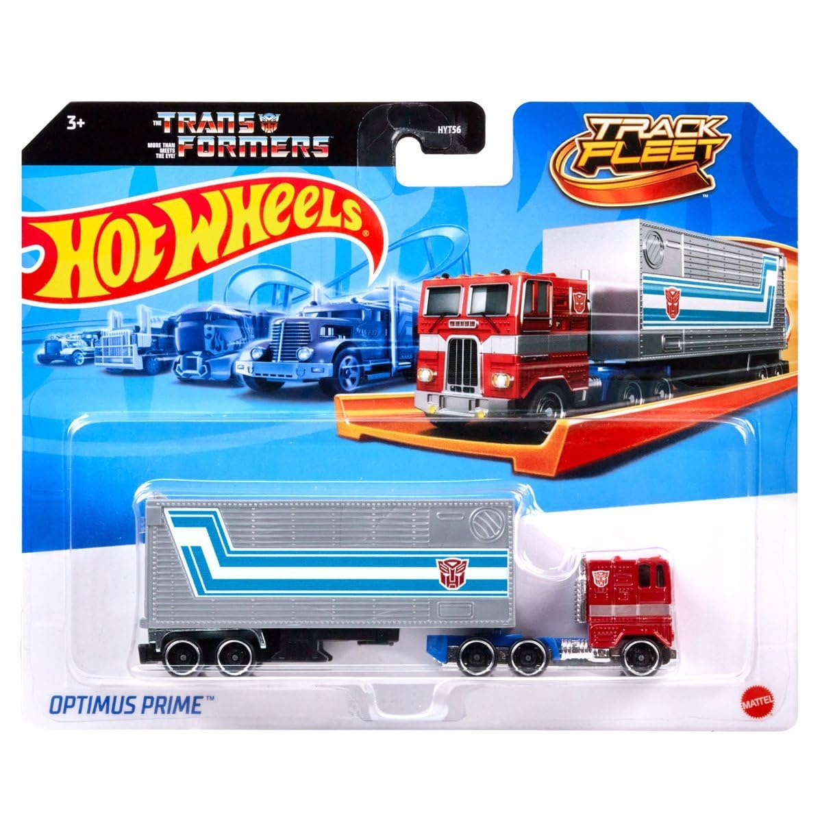 Hot Wheels Track Fleet Optimus Prime transforming truck with action-ready features for dynamic play.