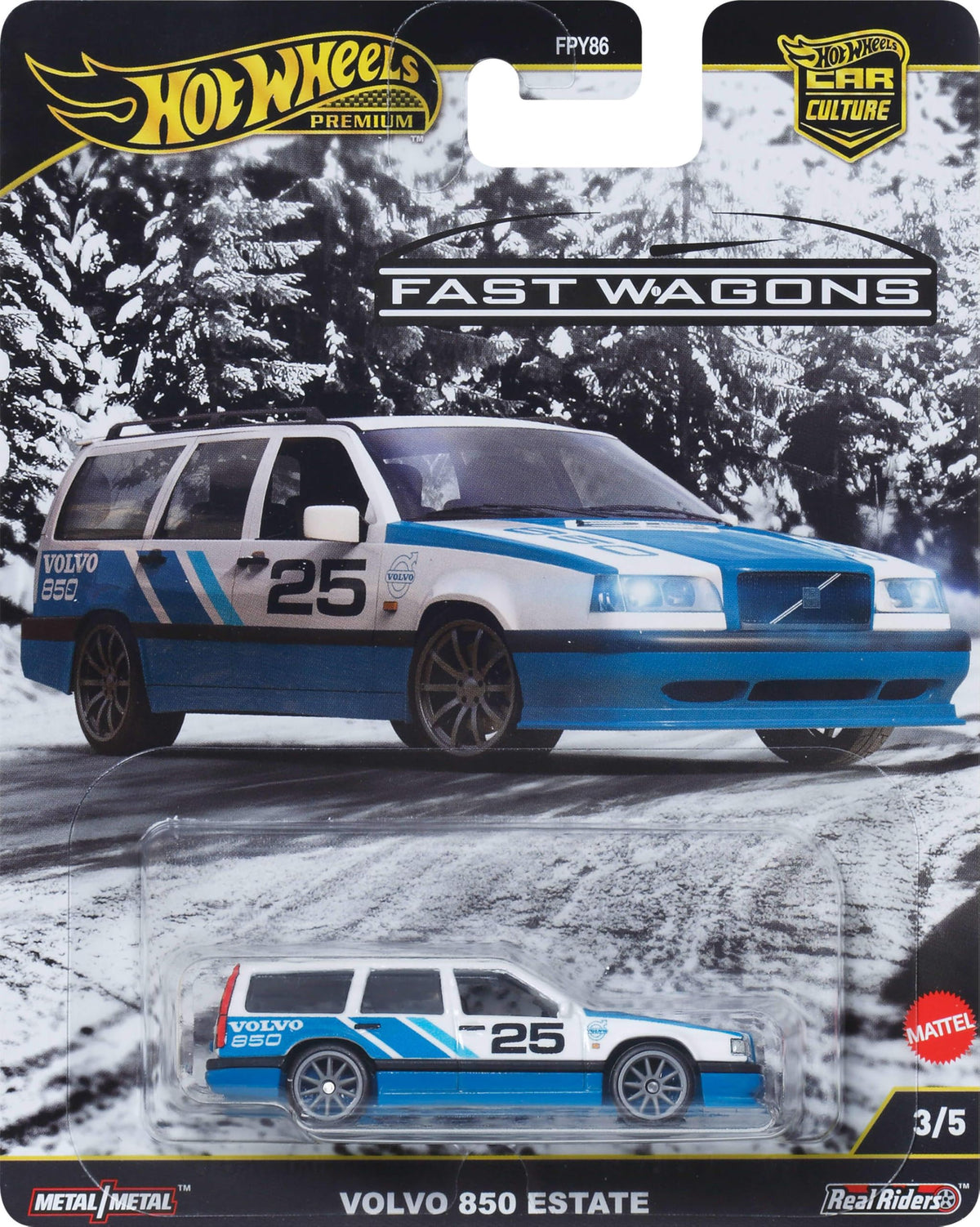 Hot Wheels Volvo 850 Estate die-cast with Real Riders tires, ideal for display and collection.