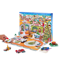 Hot Wheels winter-themed accessories including snowplow and tree boost play variety.