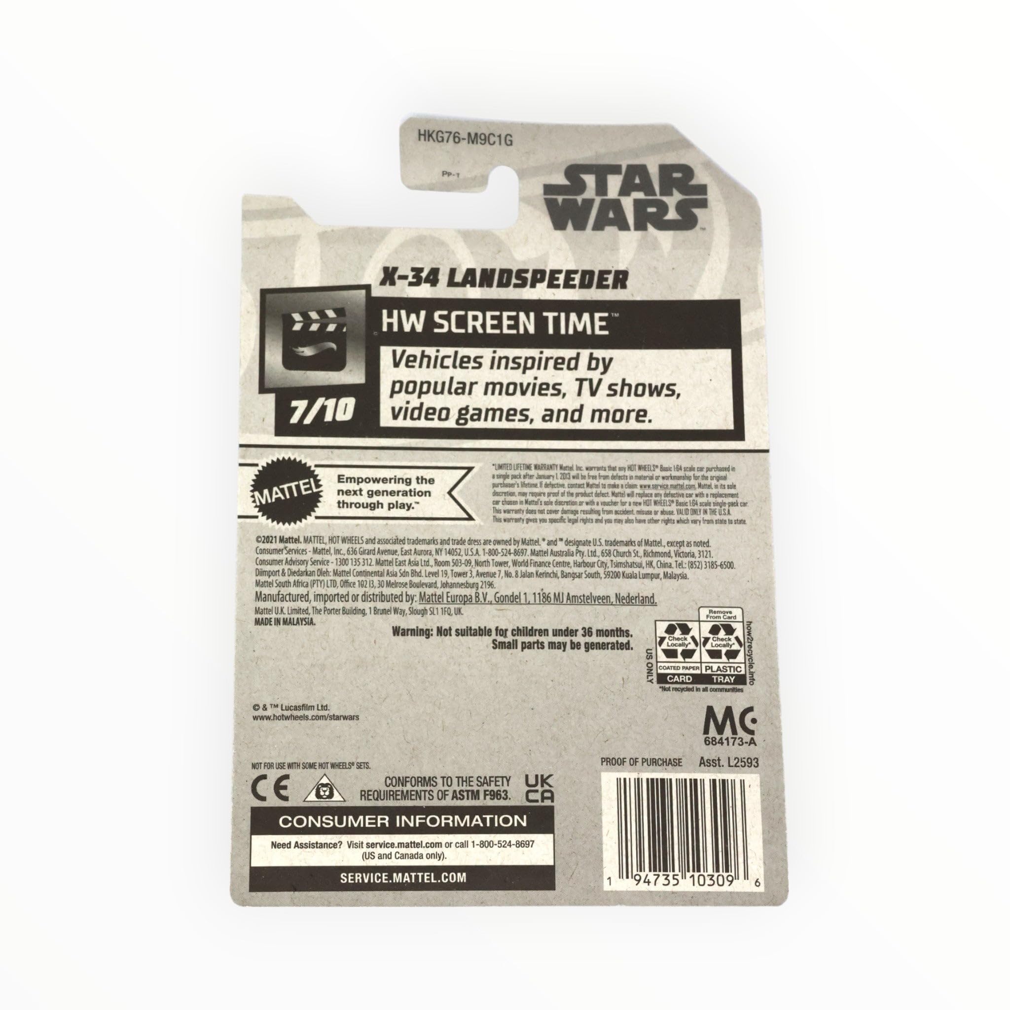 Hot Wheels X-34 Landspeeder side view for dynamic racing scenes and display
