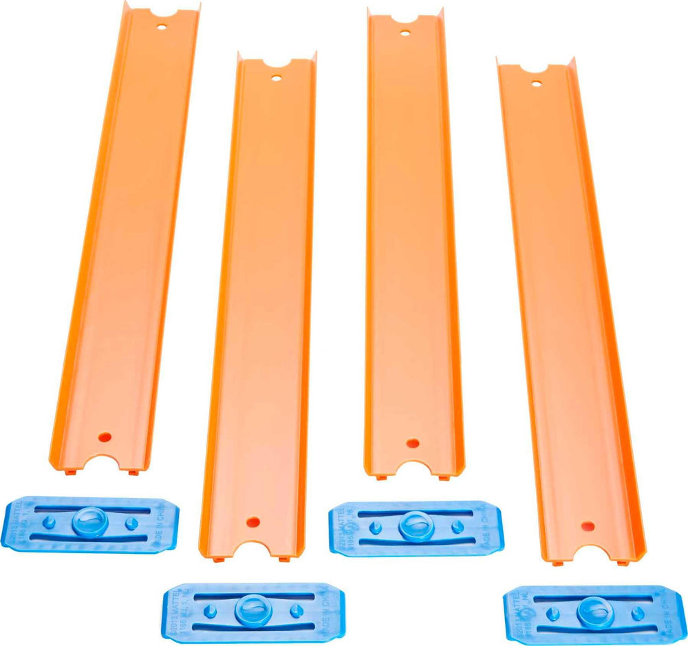 Hot Wheels yellow-orange stripe track boosts visibility for layouts.