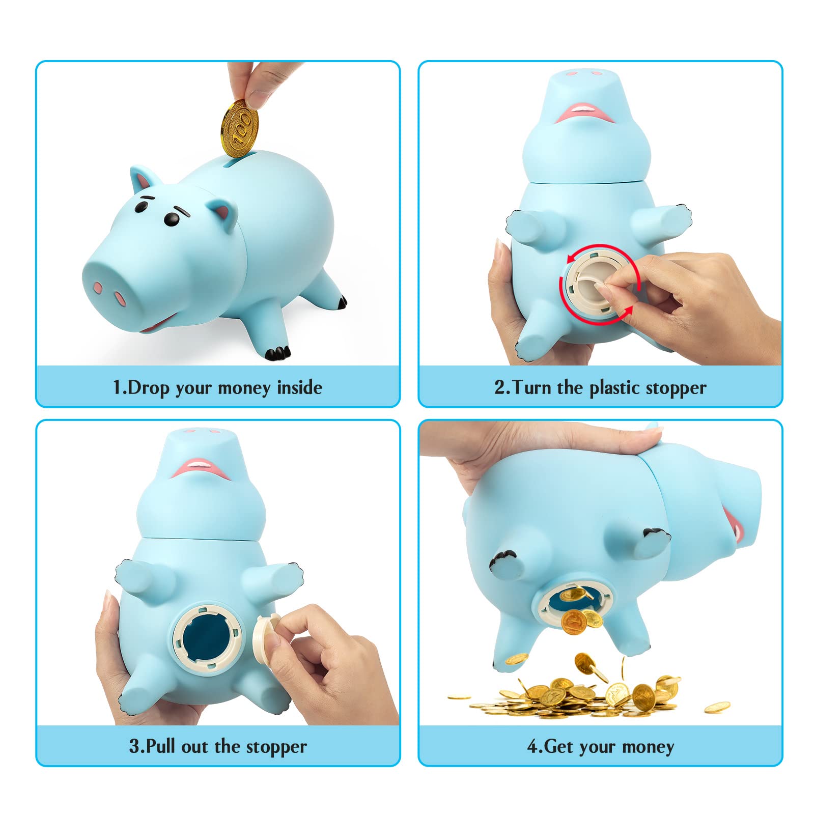 HOTFUN Hamm piggy bank blue bottom stopper for easy access
