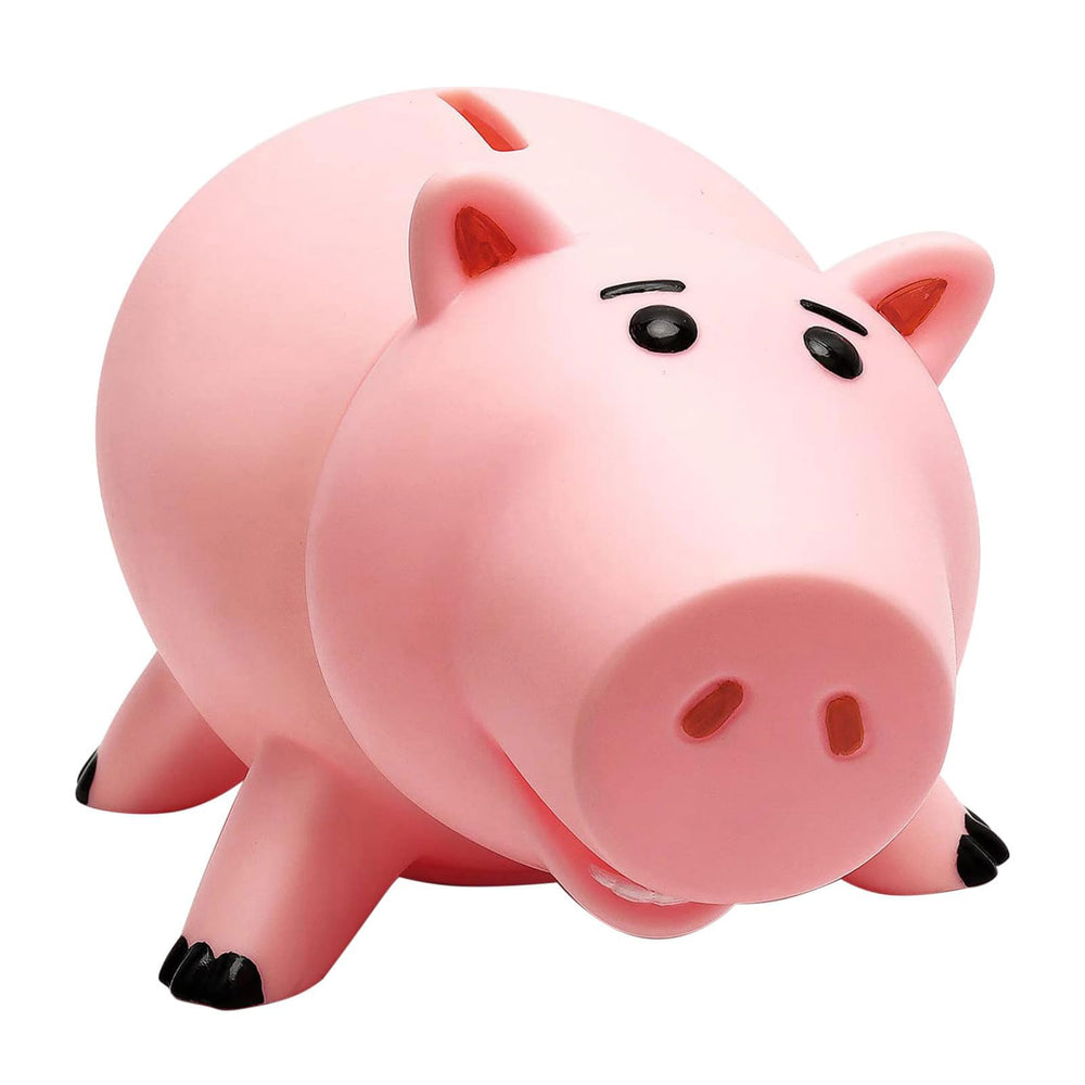 HOTFUN pink piggy bank with Hamm-inspired cartoon design for kids' savings.