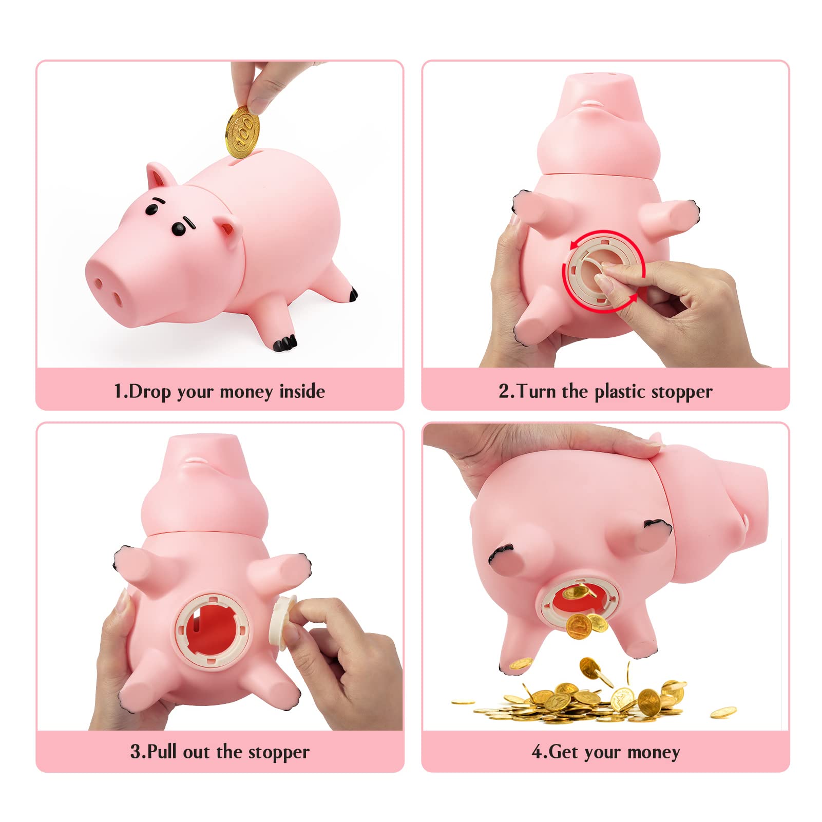 HOTFUN pink piggy bank with removable head for playful interaction.