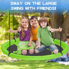 Hotjump saucer swing showing thick ropes and secure rings for safe setup