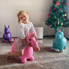 HotMax Unicorn Bouncy Horse indoors or outdoors enables flexible play spaces
