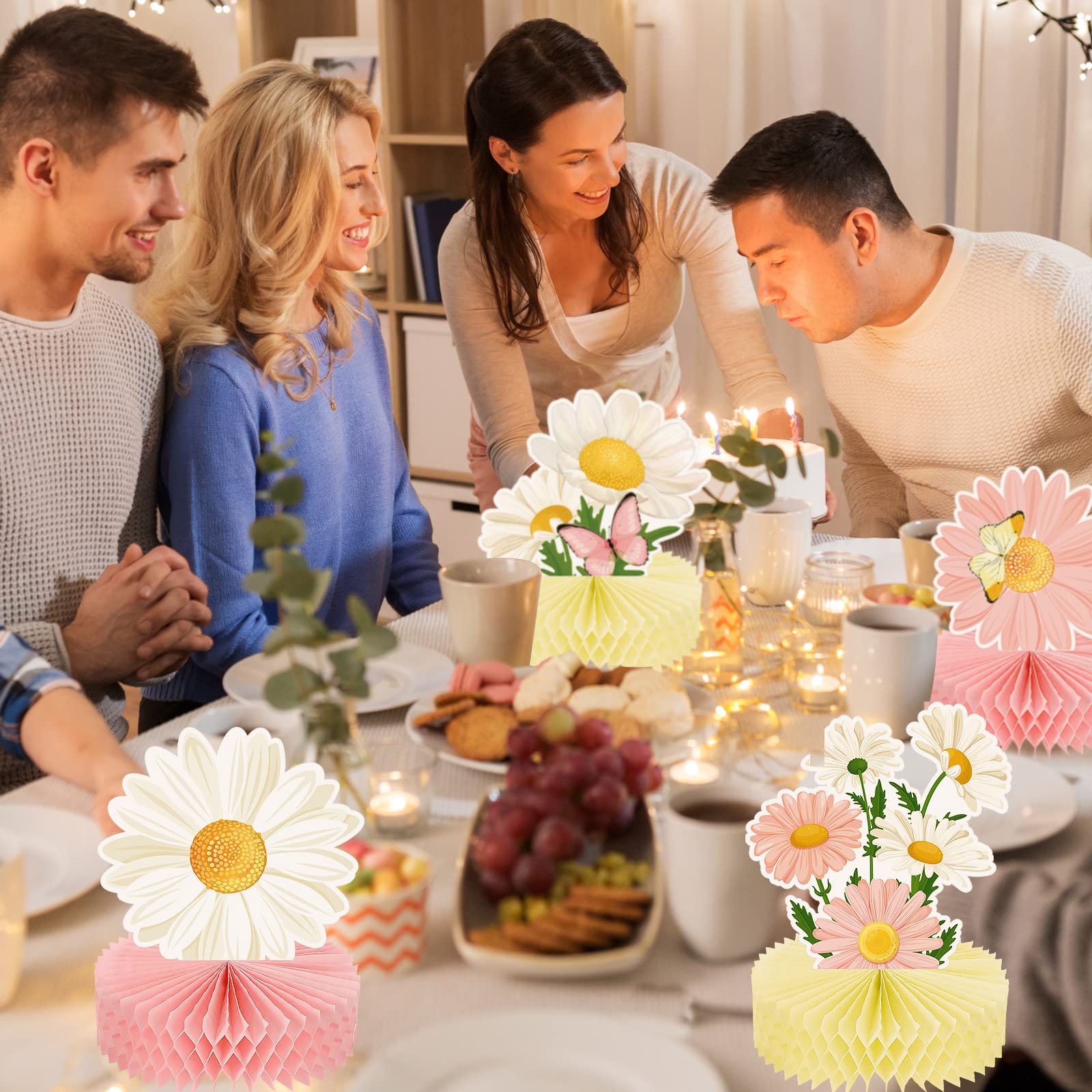 Hotop baby shower daisy centerpiece adds soft pink charm.