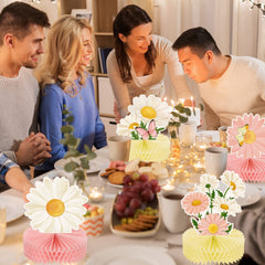 Hotop baby shower daisy centerpiece adds soft pink charm.