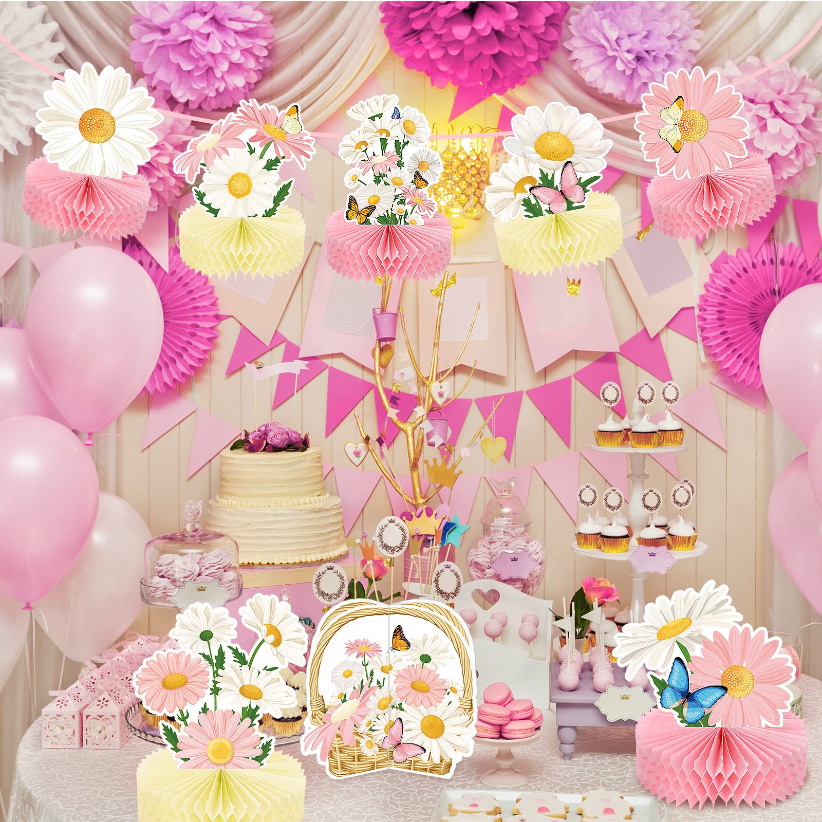 Hotop gender reveal daisy centerpiece sets a charming table mood.