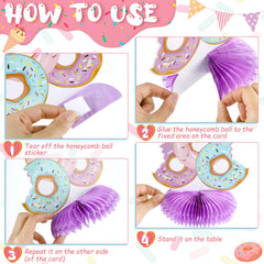 Hotop Donut Two Sweet purple honeycomb centerpiece charms birthday guests.
