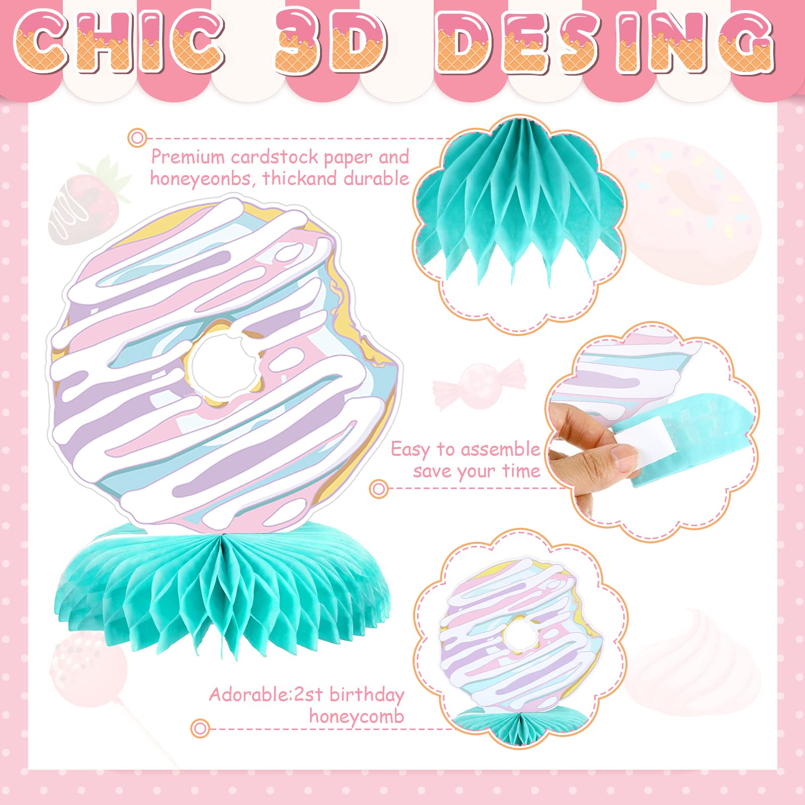 Hotop Donut Two Sweet ice cream and donut pattern decor for photos and fun.