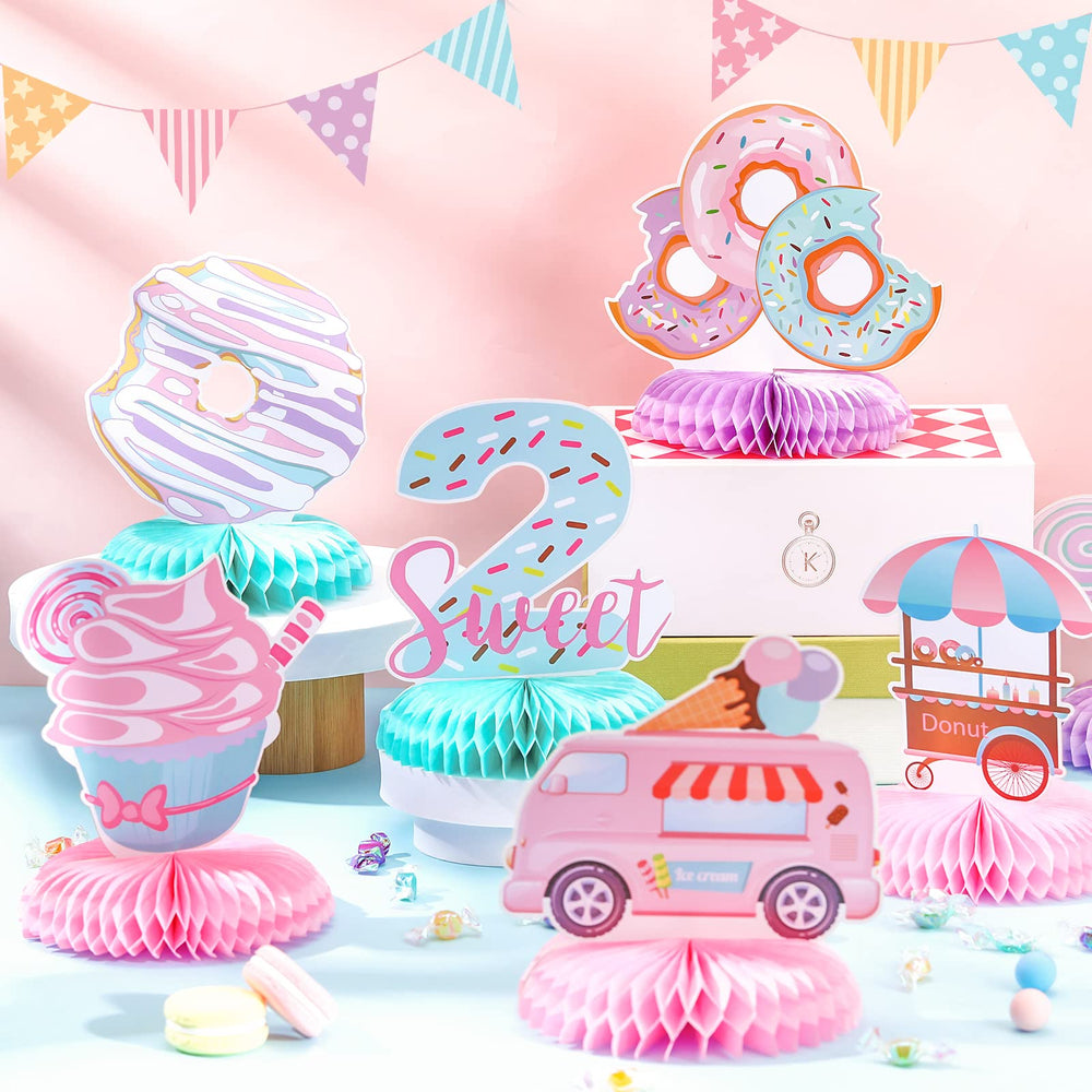Hotop Donut Two Sweet strawberry and lollypop pattern decor for kids party.