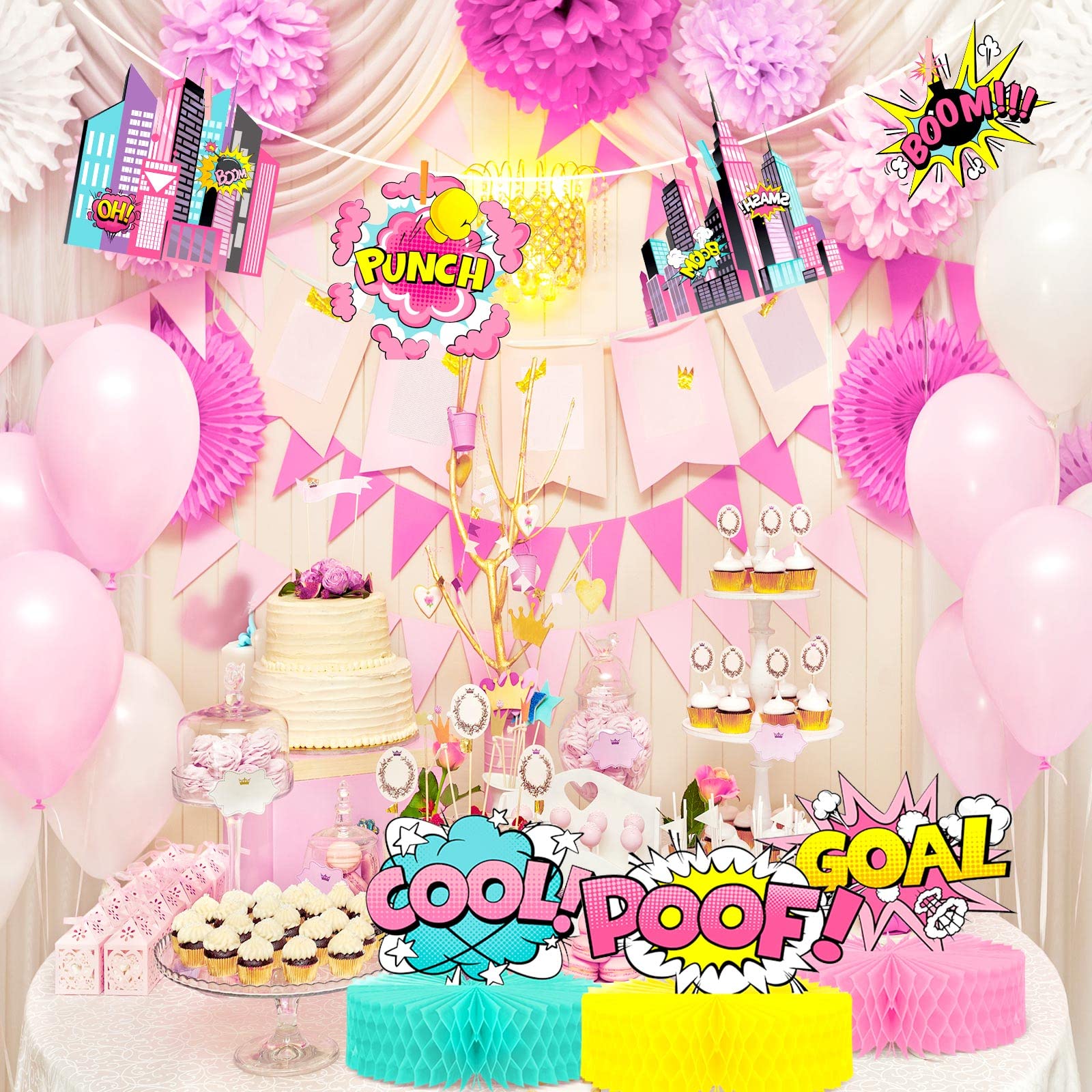 Hotop hero girl honeycomb table centerpiece display for party table