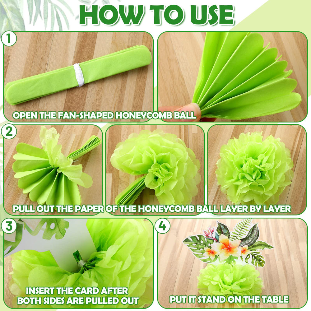 Hotop palm leaf honeycomb centerpiece complements Hawaiian decor