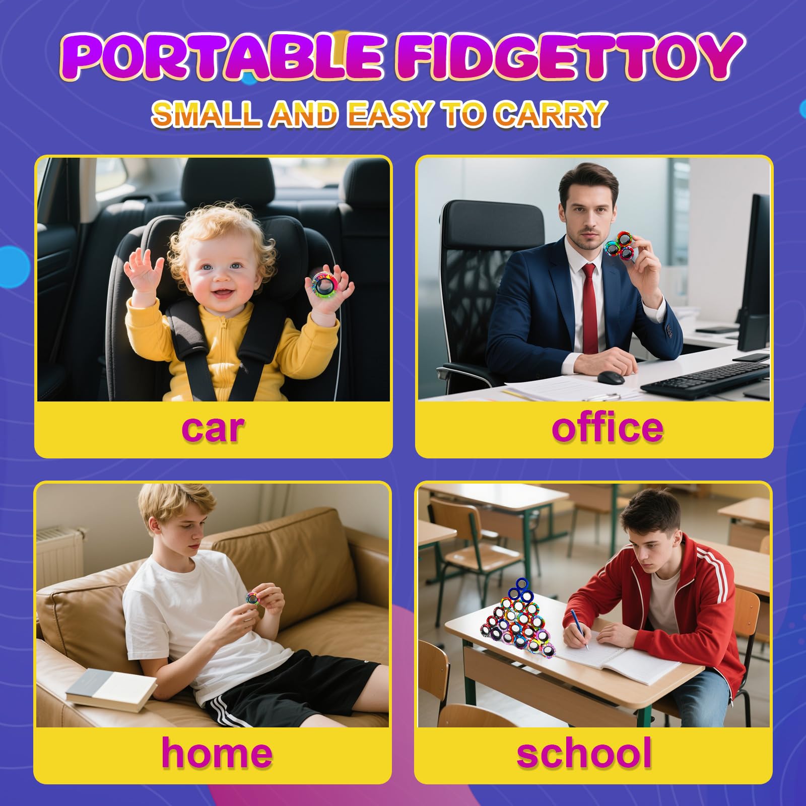 HotubFolks fidget rings on table show color variety for group play.