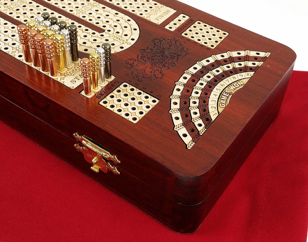 House of Cribbage bloodwood and maple inlays showcase craftsmanship for premium play