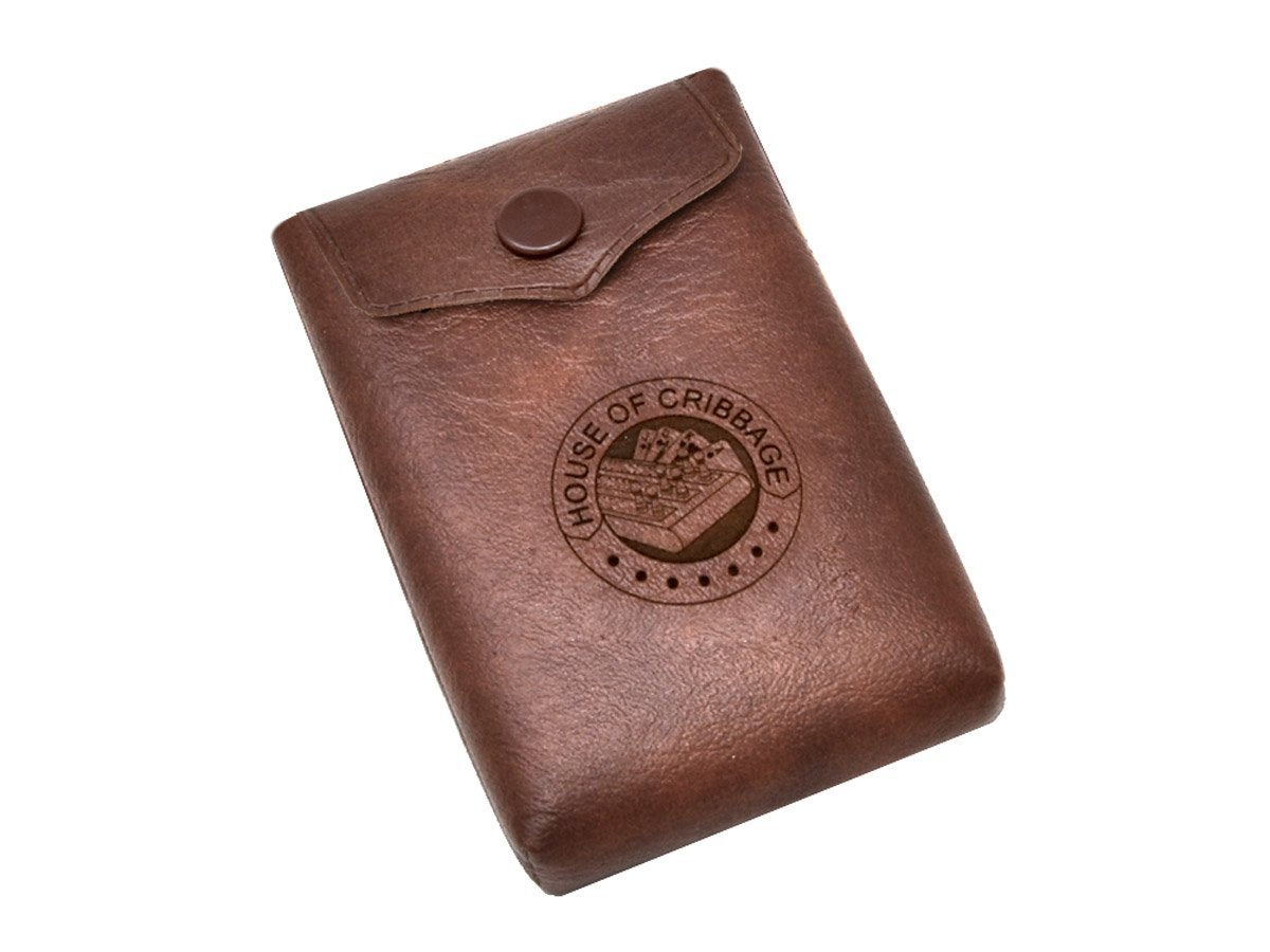 House of Cribbage leatherette case protects the board on the go.