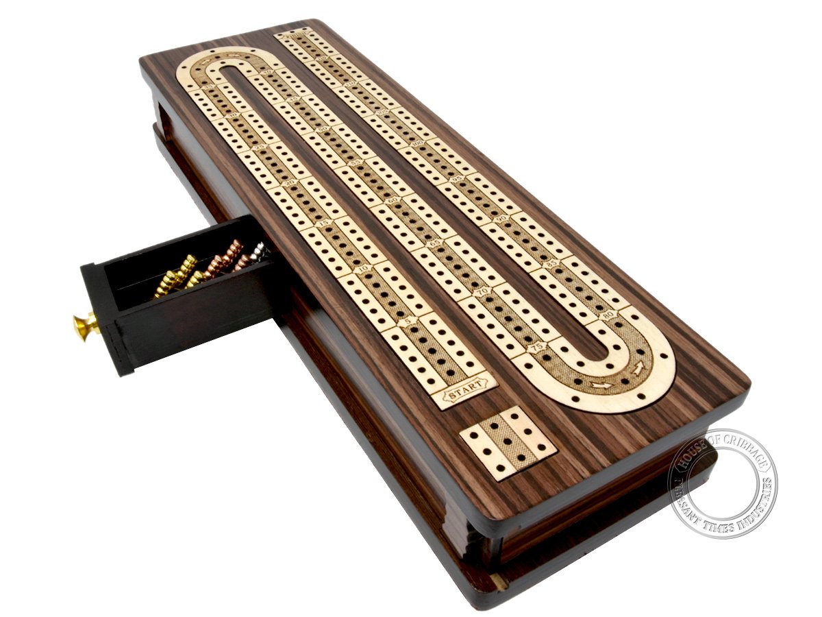 House of Cribbage rosewood-maple inlaid board with precise tracks for smooth play