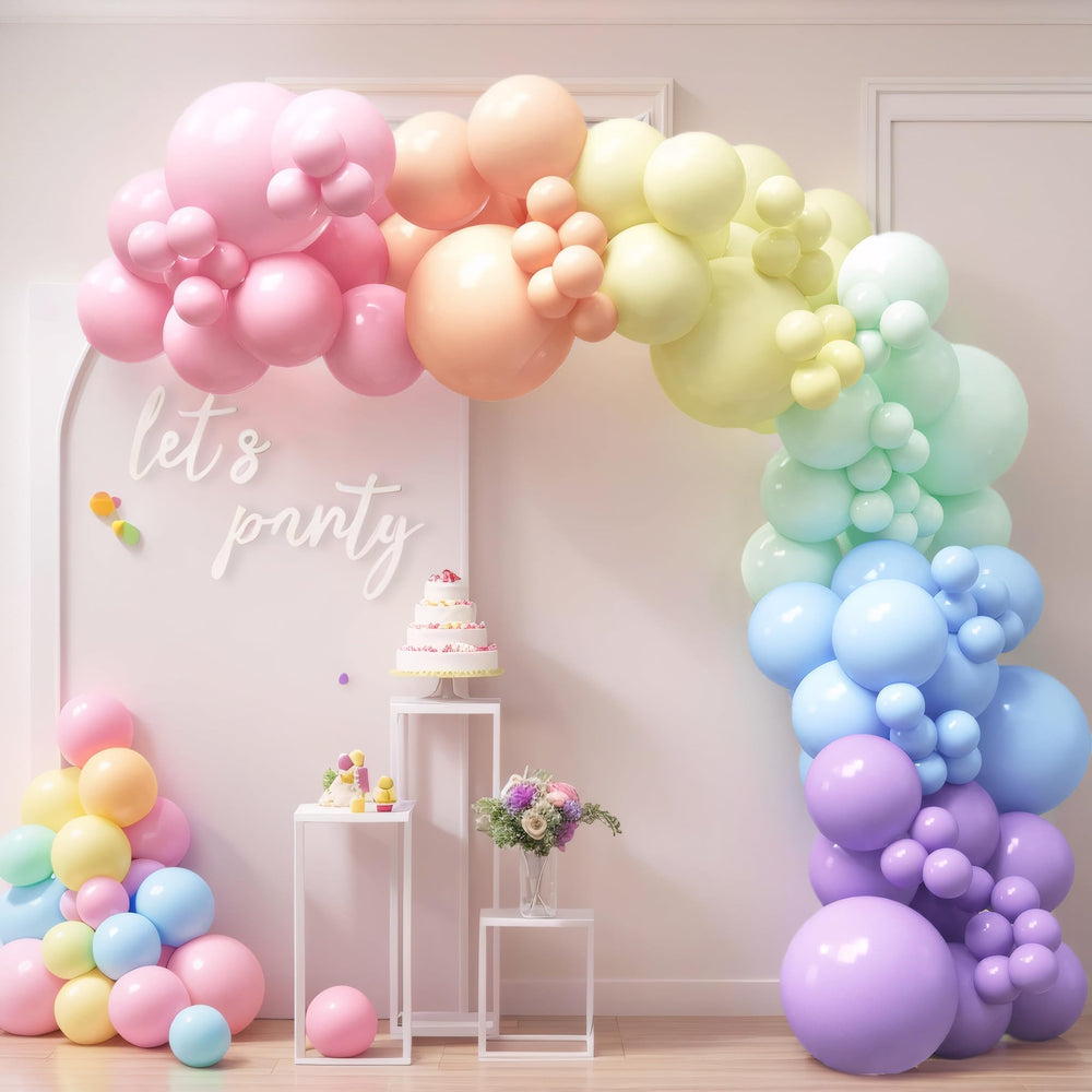 House of Party pastel rainbow balloon arch kit for vibrant birthday decor