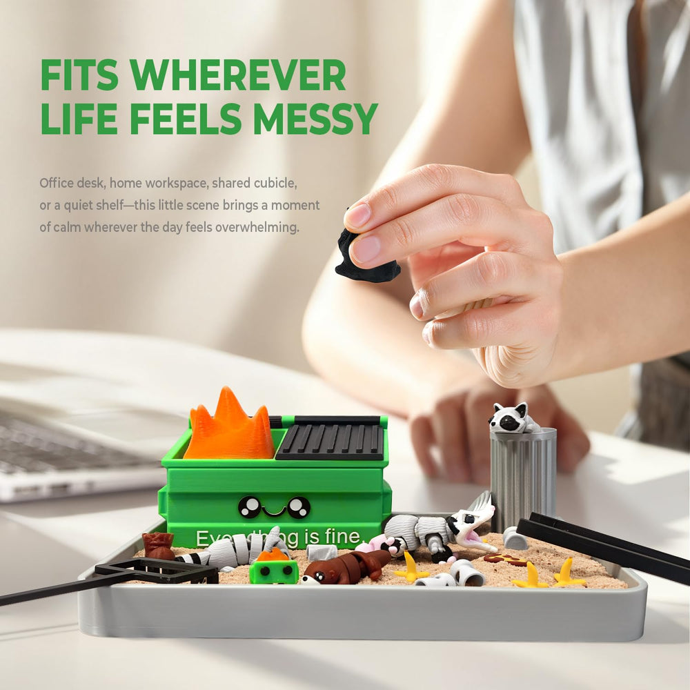 Interactive chaos: arranging pieces in HouseBegan dumpster fire zen garden.