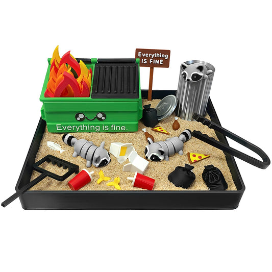 HouseBegan Dumpster Fire Zen Garden on desk for playful stress relief during work
