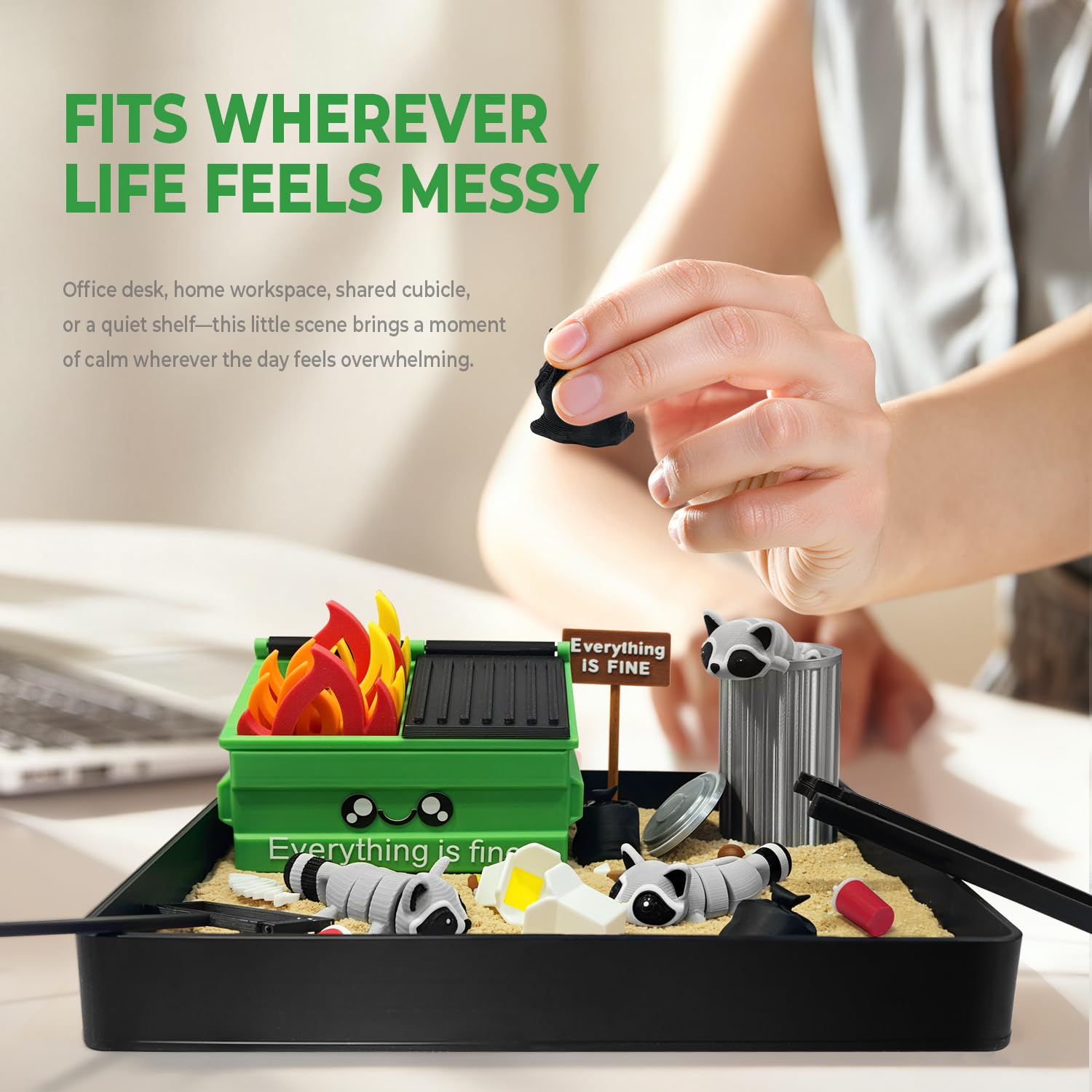 HouseBegan Compact desk zen garden fits on small workspaces