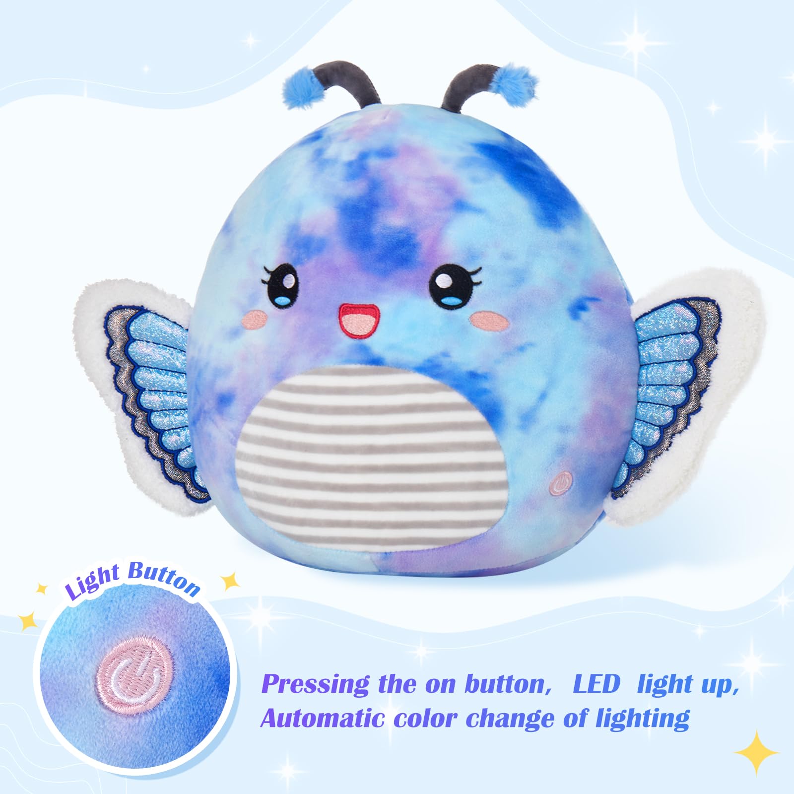 Houwsbaby 12-inch butterfly plush offers plush texture for hugs.