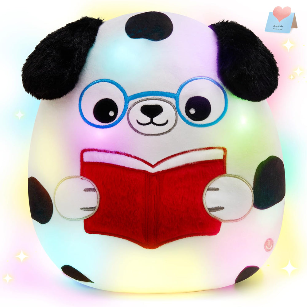 Houwsbaby 12-inch light-up reading spotted dog pillow illuminates nighttime reading