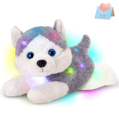 Houwsbaby 13-inch gray light-up husky toy for cozy nighttime comfort