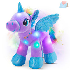 Houwsbaby 14-inch purple LED unicorn plush with glow-in-the-dark charm for bedtime comfort.
