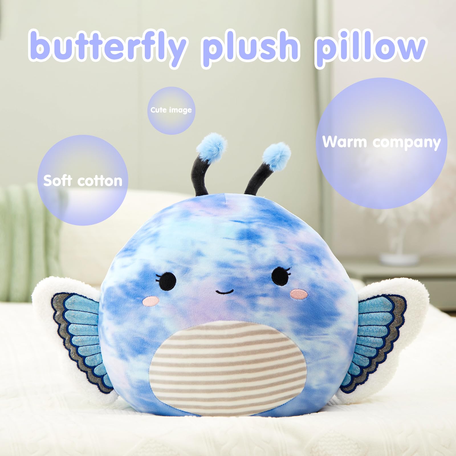 Houwsbaby blue butterfly plush pillow gift-ready for celebrations.