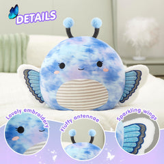 Houwsbaby blue butterfly plush pillow side view for snuggle sessions.