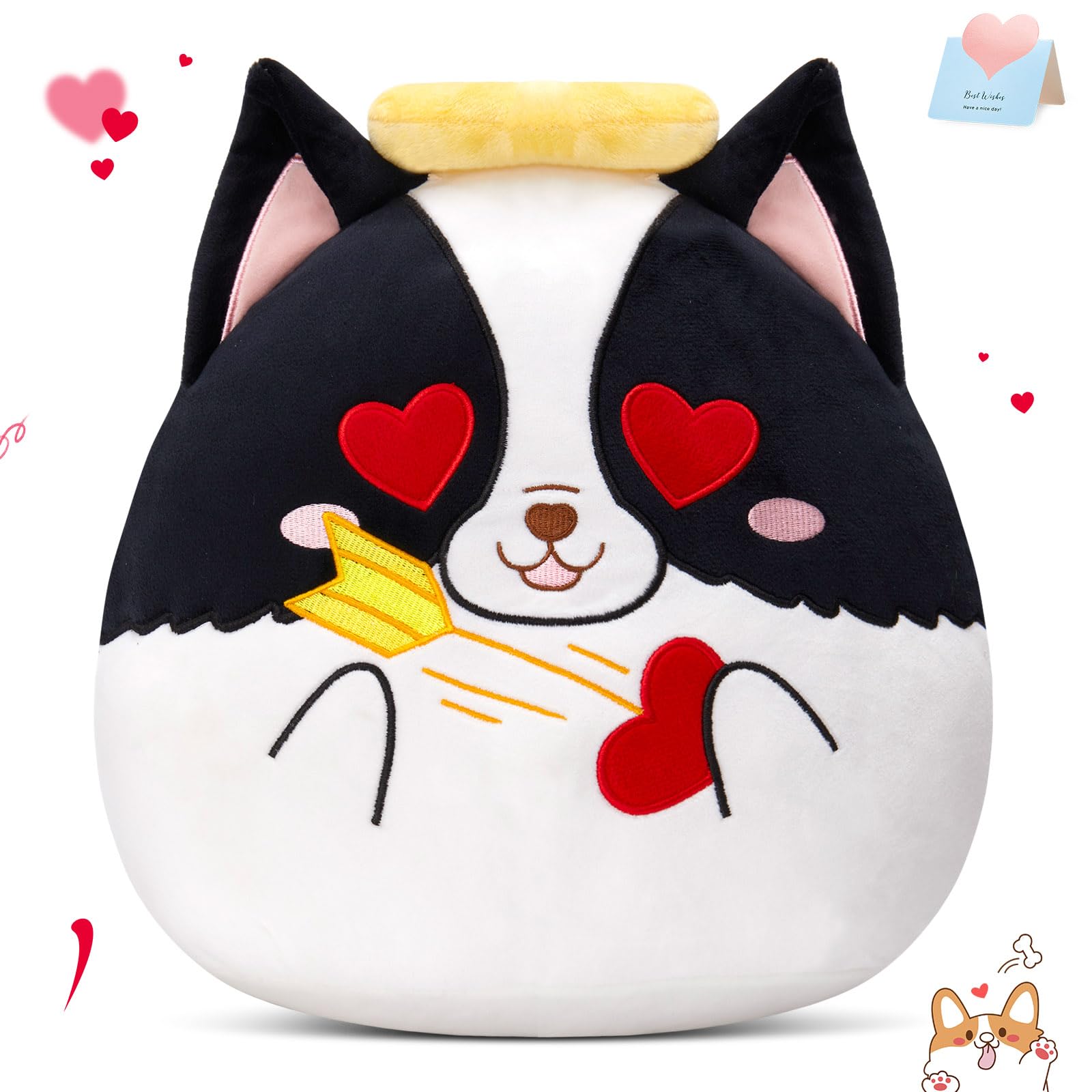 Houwsbaby Cupid Dog Plush Pillow with heart-eyed design for cozy Valentine's décor.
