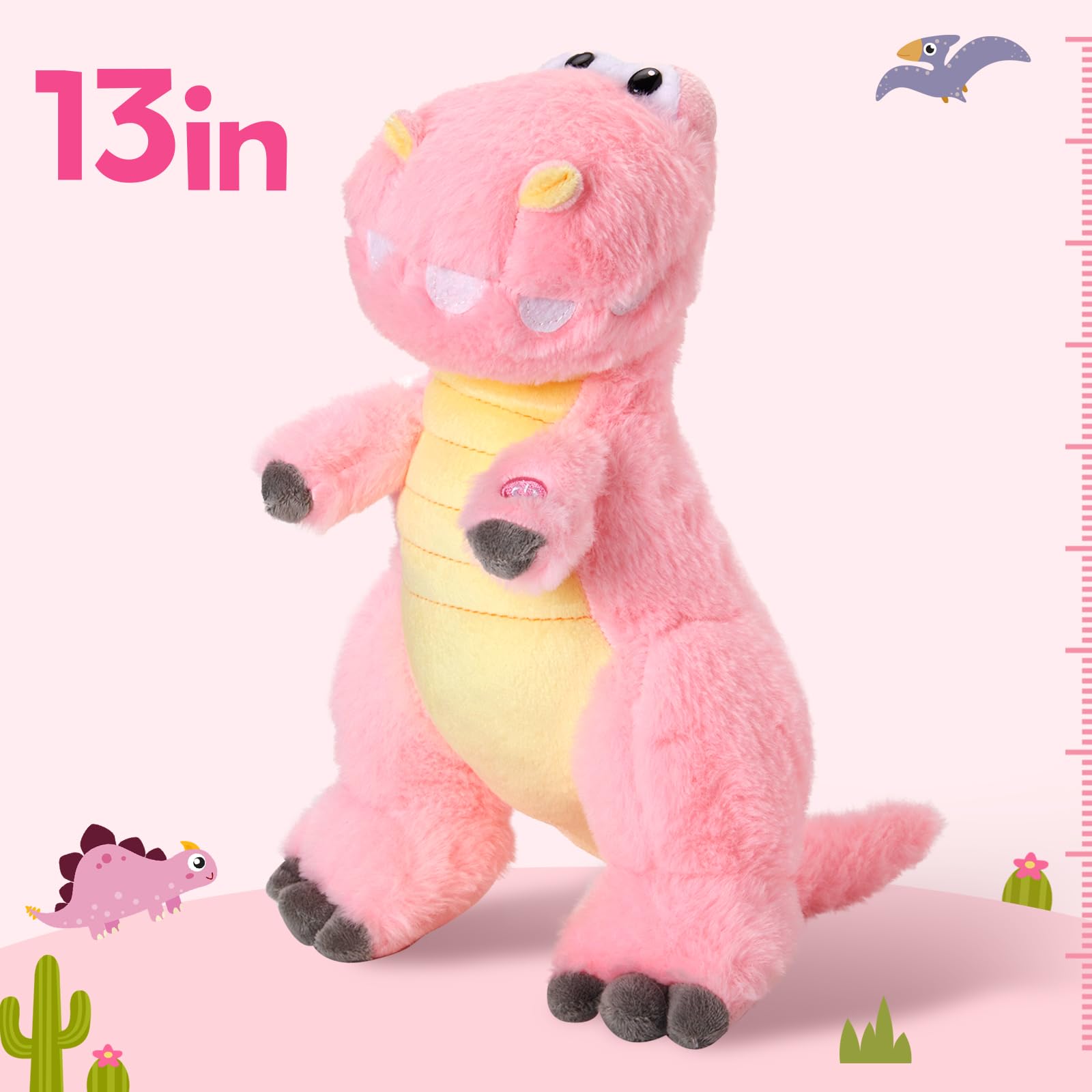 Houwsbaby LED color-changing lights illuminate the pink dinosaur toy.