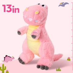 Houwsbaby LED color-changing lights illuminate the pink dinosaur toy.