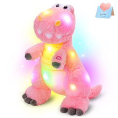 Houwsbaby pink T-Rex plush face glow invites cozy night cuddles.