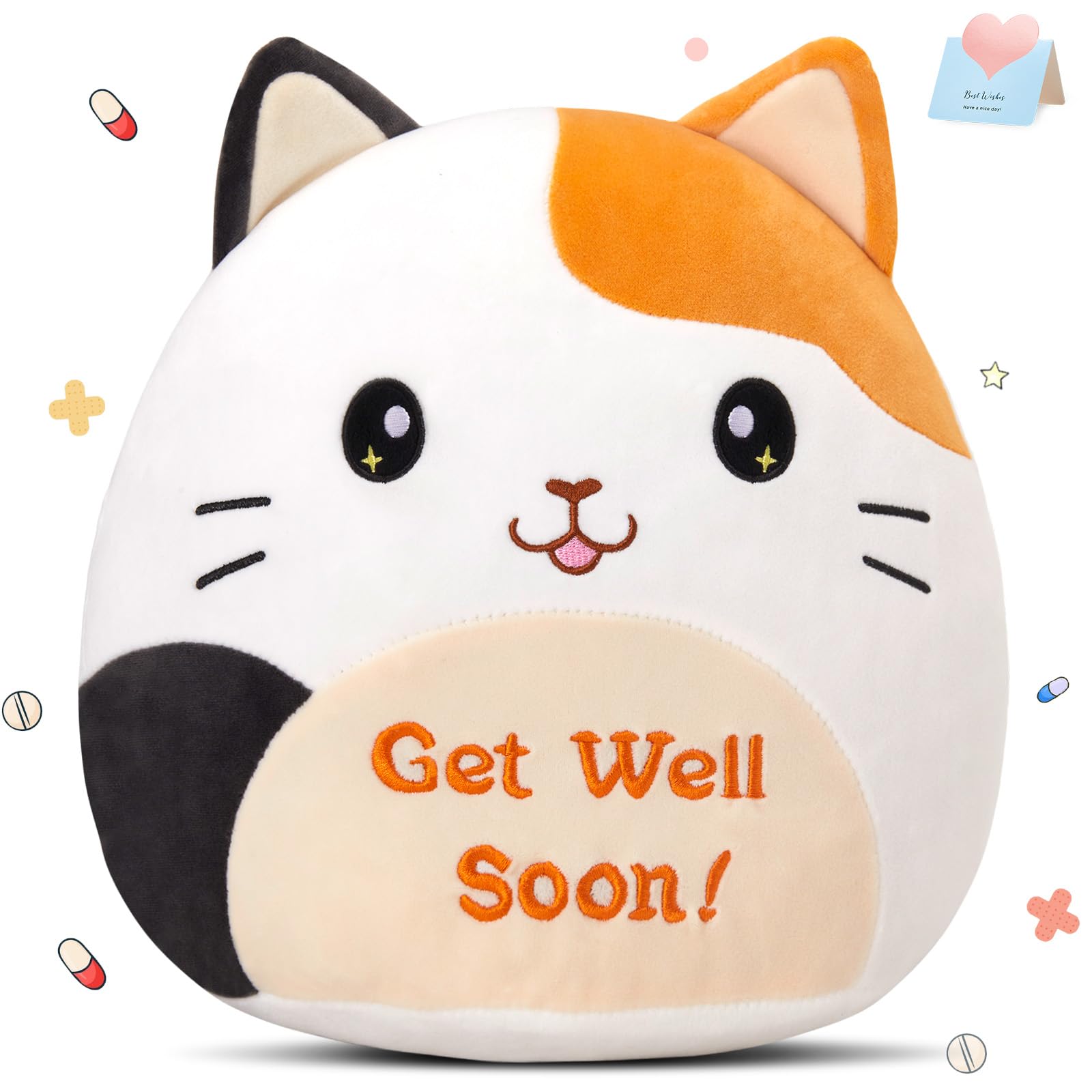 Houwsbaby Get Well Soon Calico Cat Pillow, 12 inch, cozy recovery companion