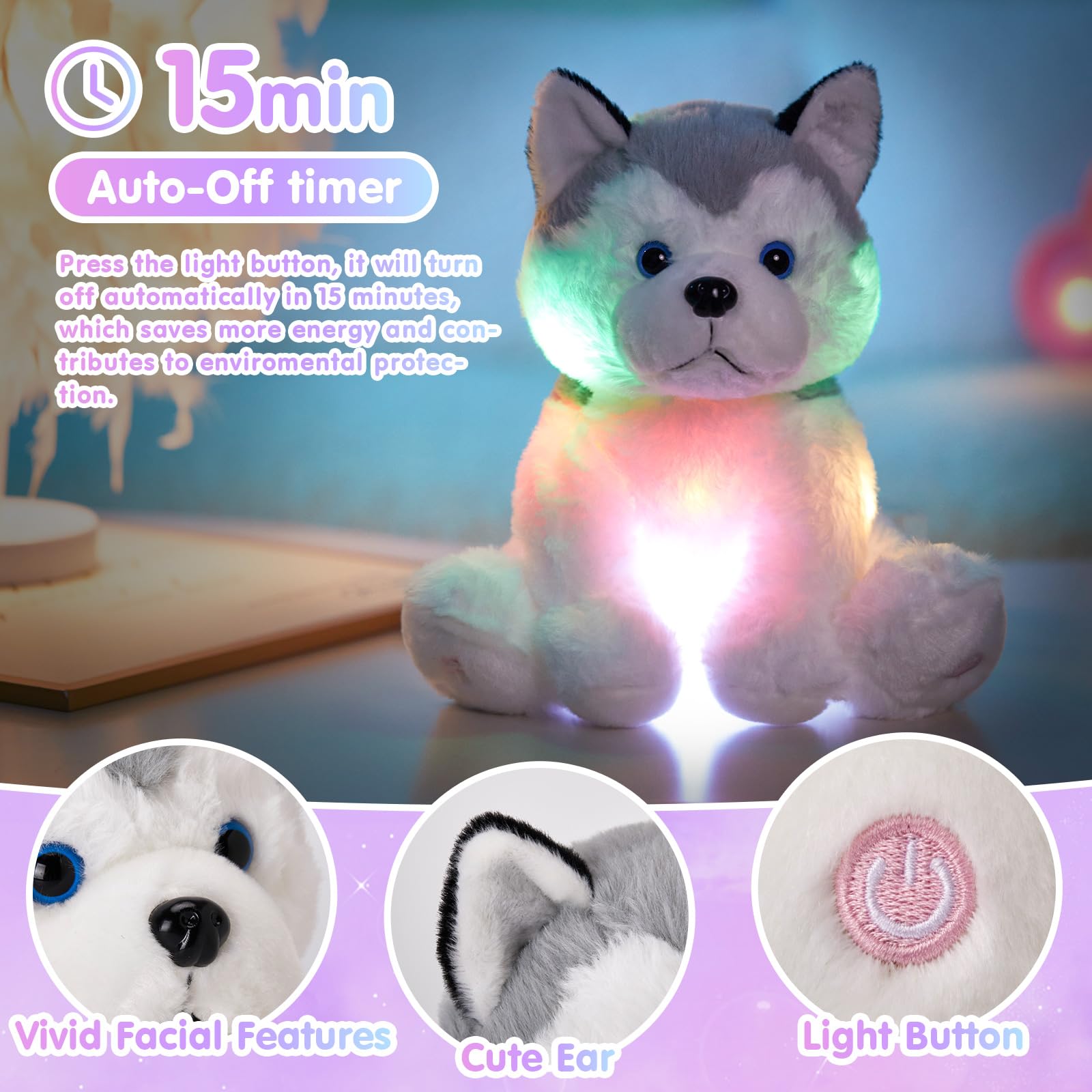 Houwsbaby LED color-changing lights create a gentle, magical glow.