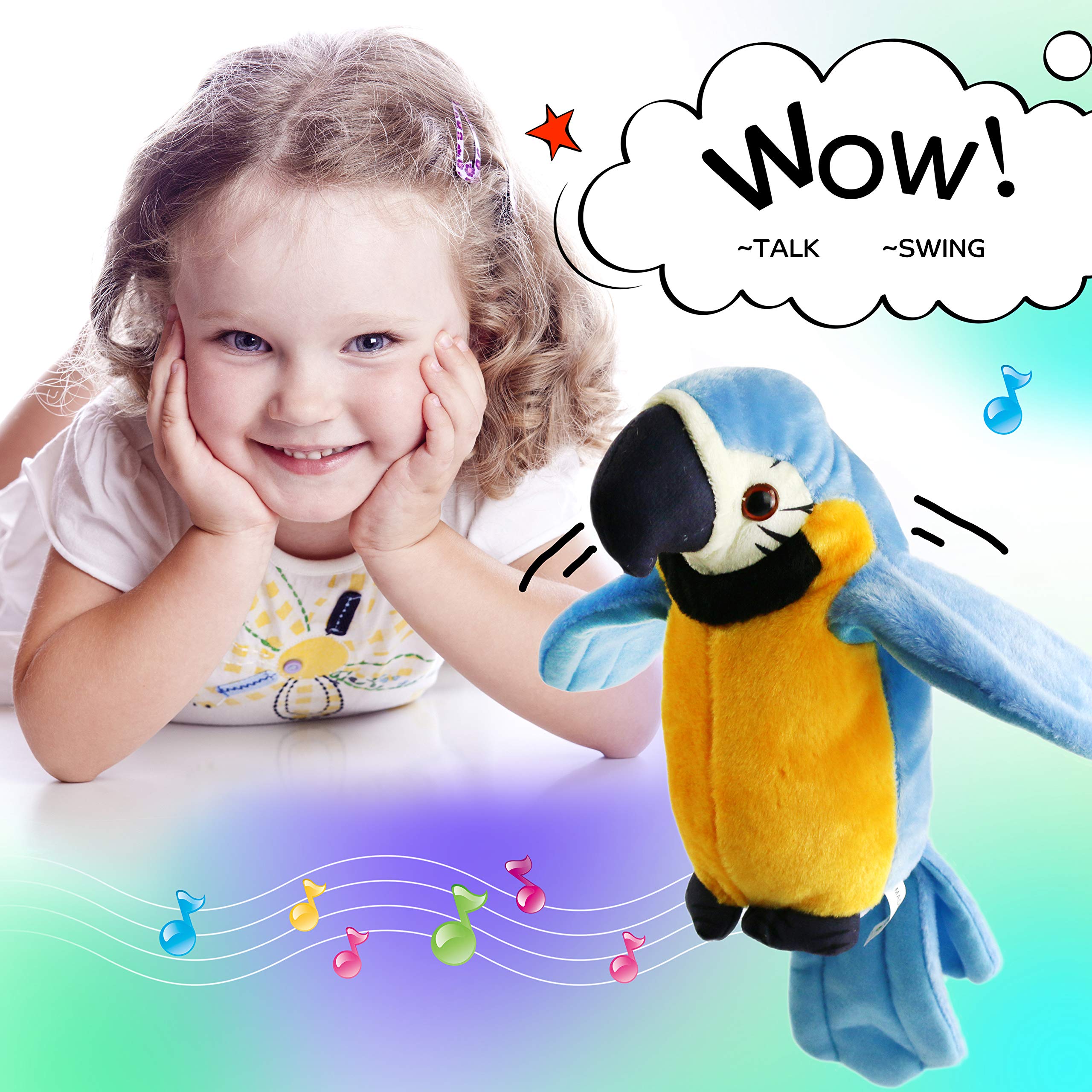 Houwsbaby musical macaw plush sings and repeats phrases.
