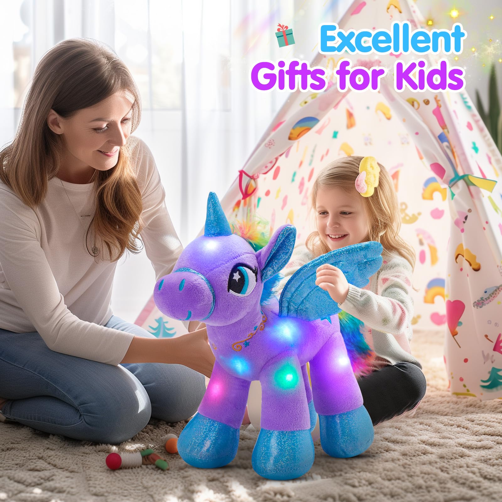 Houwsbaby night light unicorn timer plush glows with color-changing leds and auto-off.