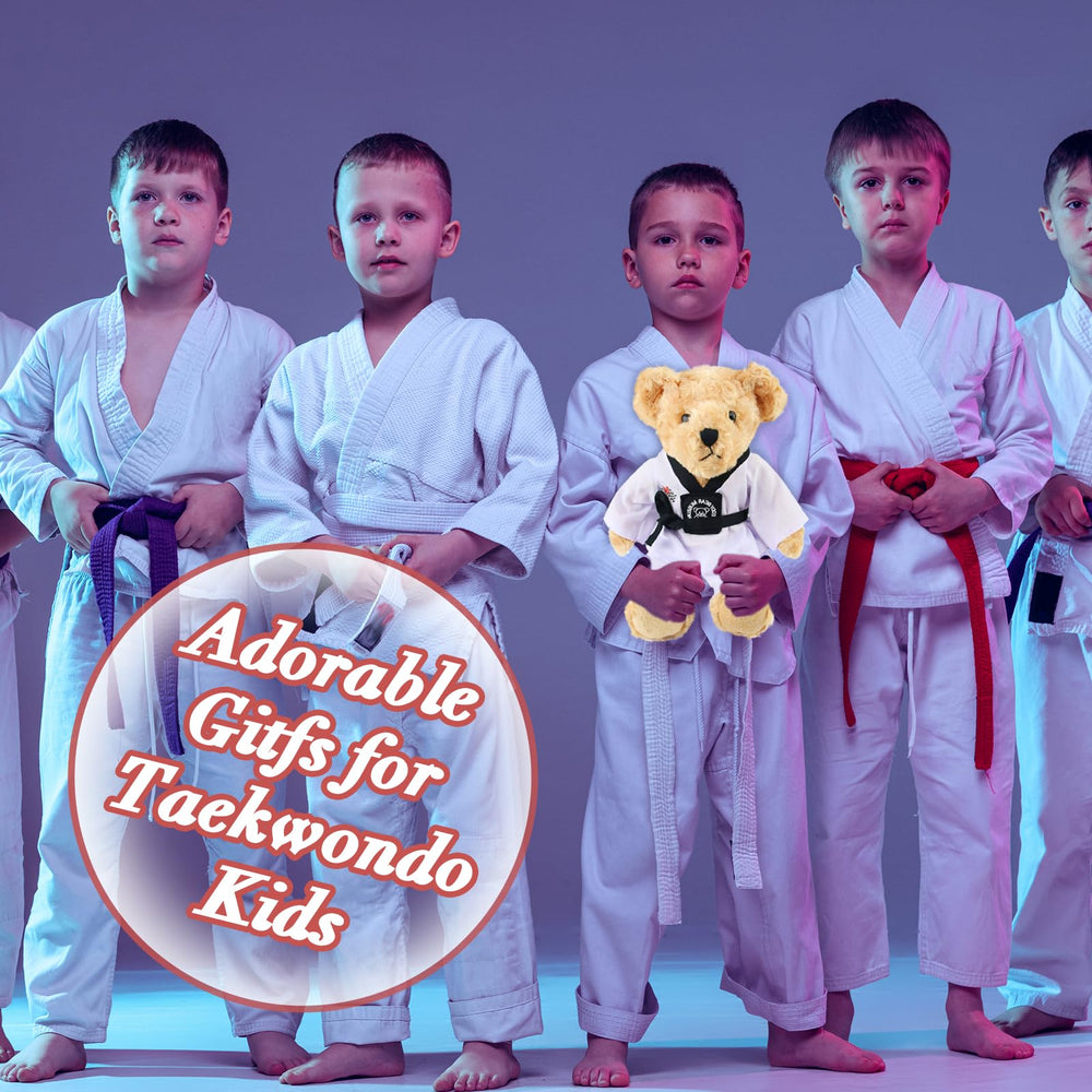 Houwsbaby Taekwondo Teddy Bear travels easily as a kid-friendly karate companion.