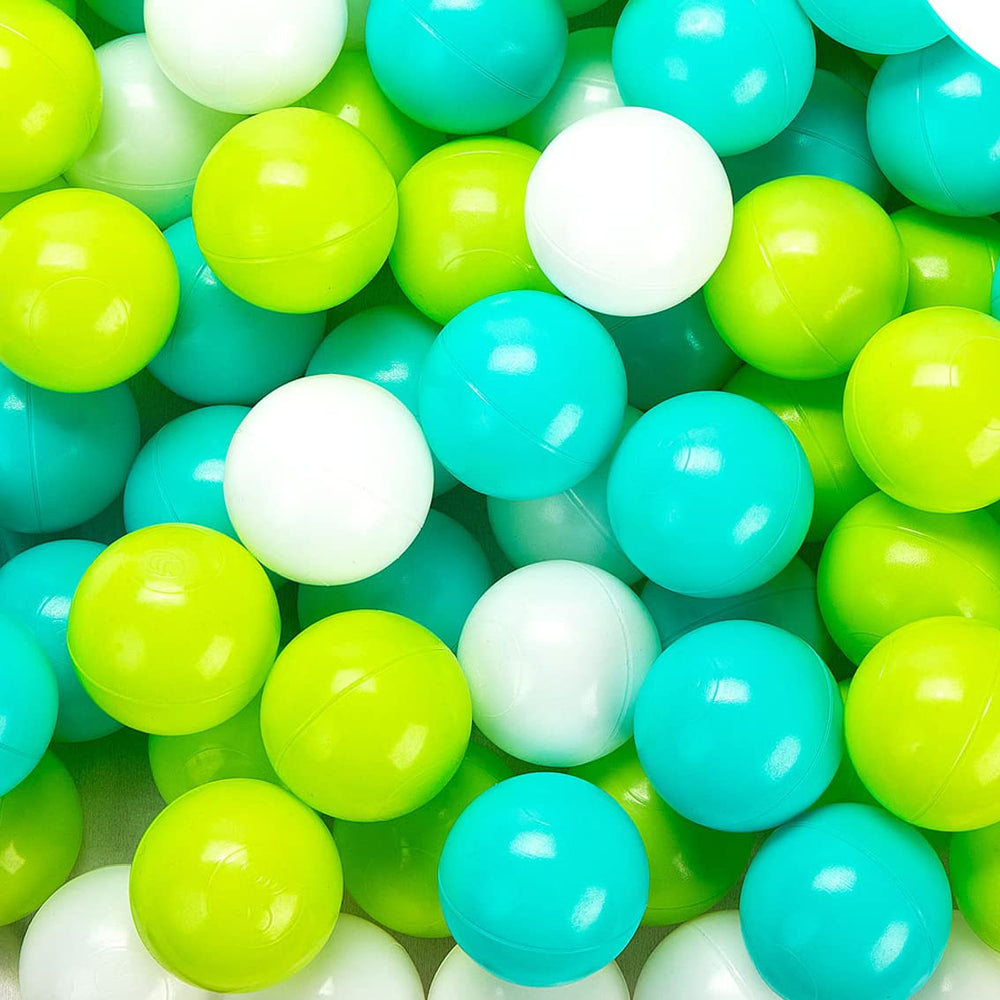 Hovenlay ball pit balls in a rainbow display for toddlers.