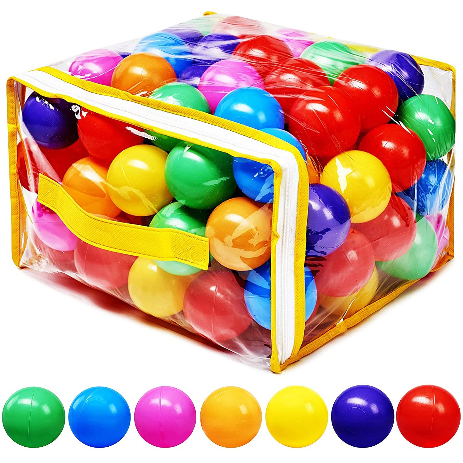 Hovenlay ball pit balls in seven colors ready for toddler play and color learning.