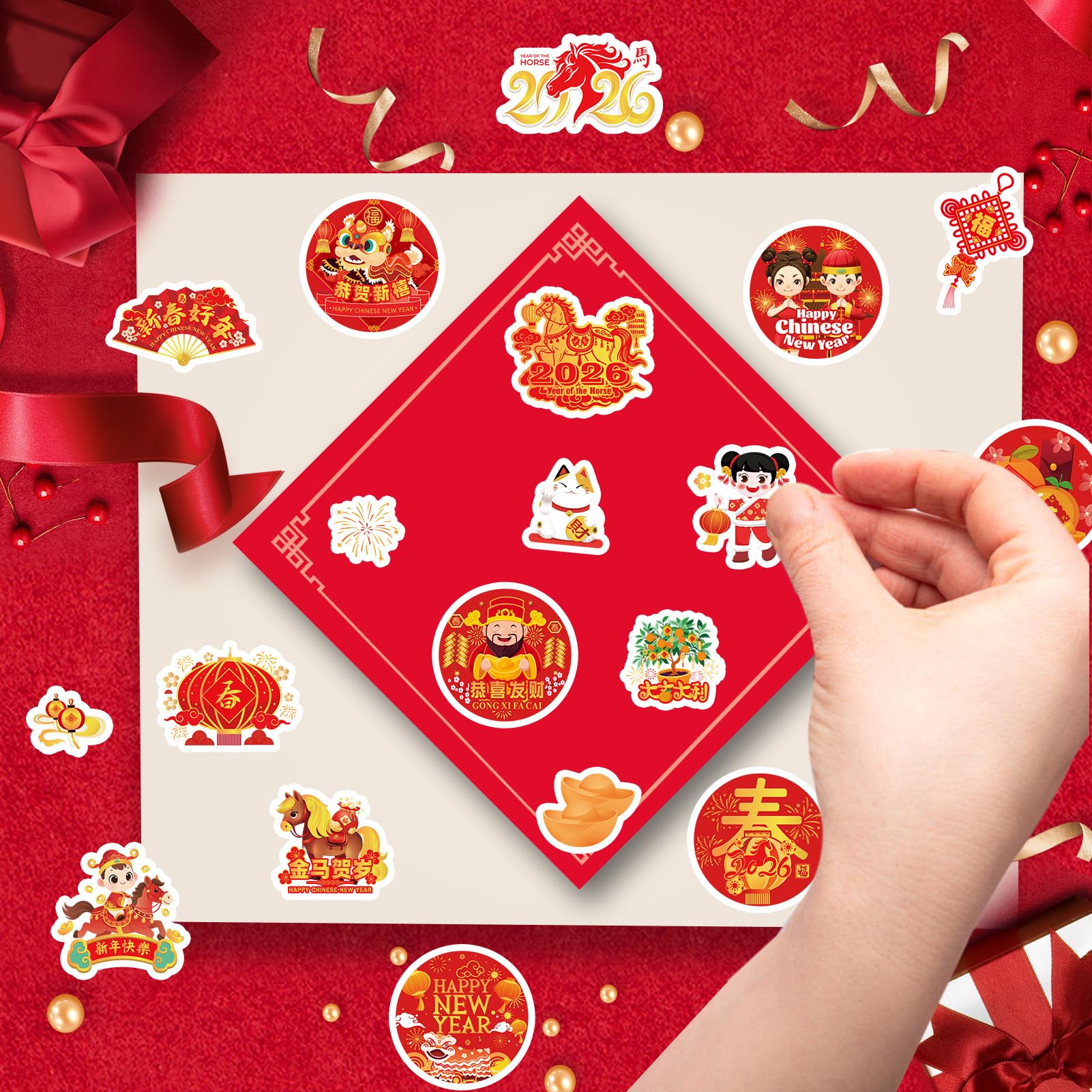 HOWAF Red envelopes stickers—gift-tag accents for Lunar New Year packages.