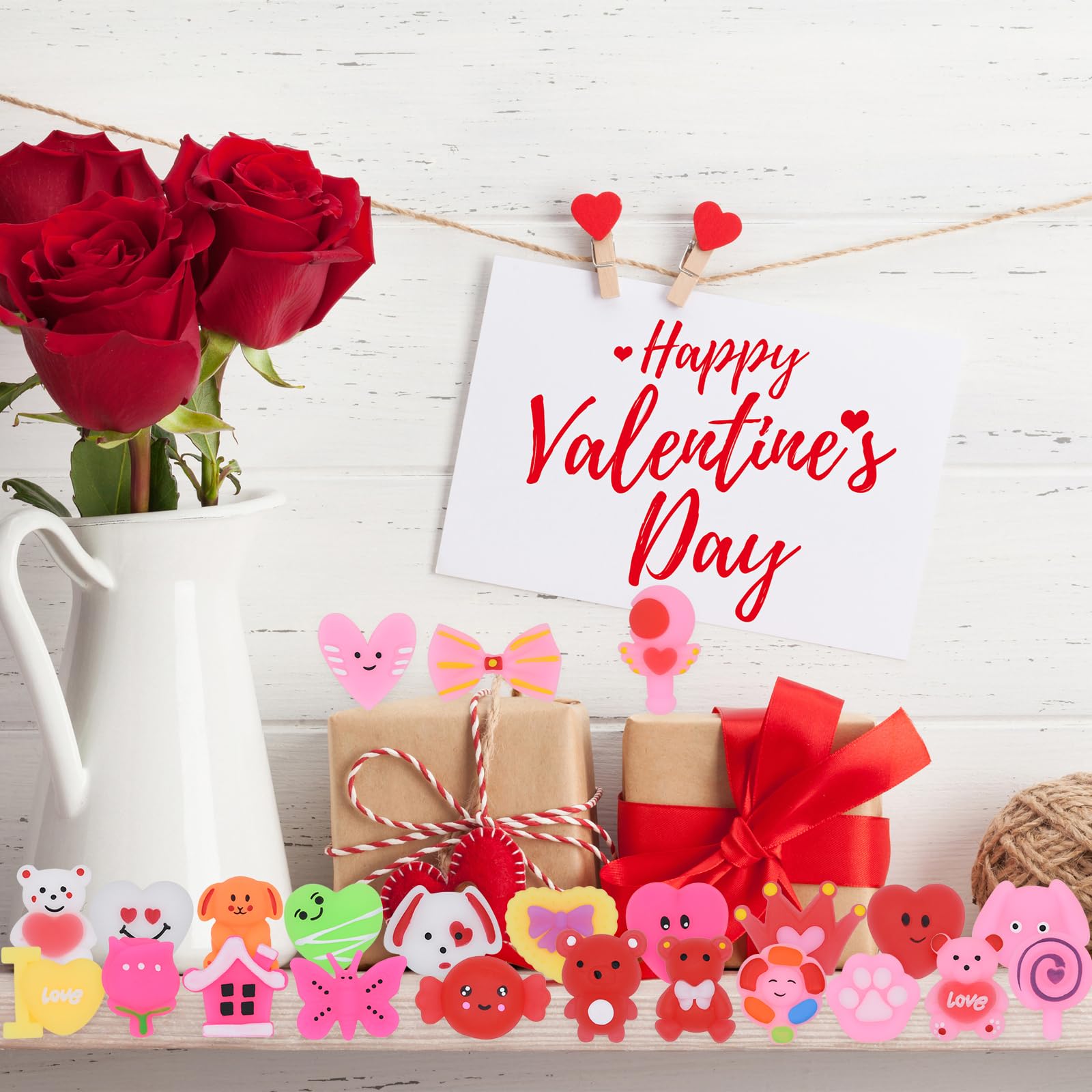 Howzcci valentines squishy toy collection displayed in a colorful setup