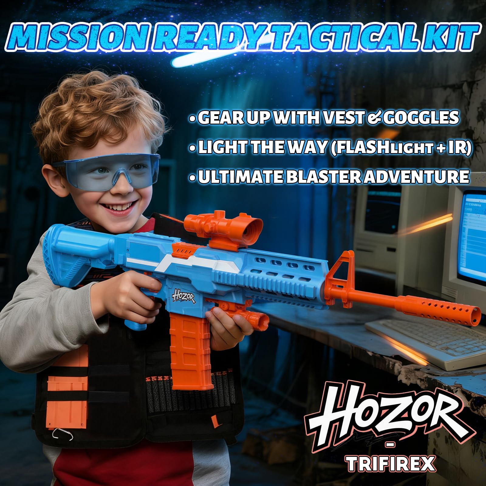 Hozor TriFireX full-tactical setup with bipod and flashlight in action
