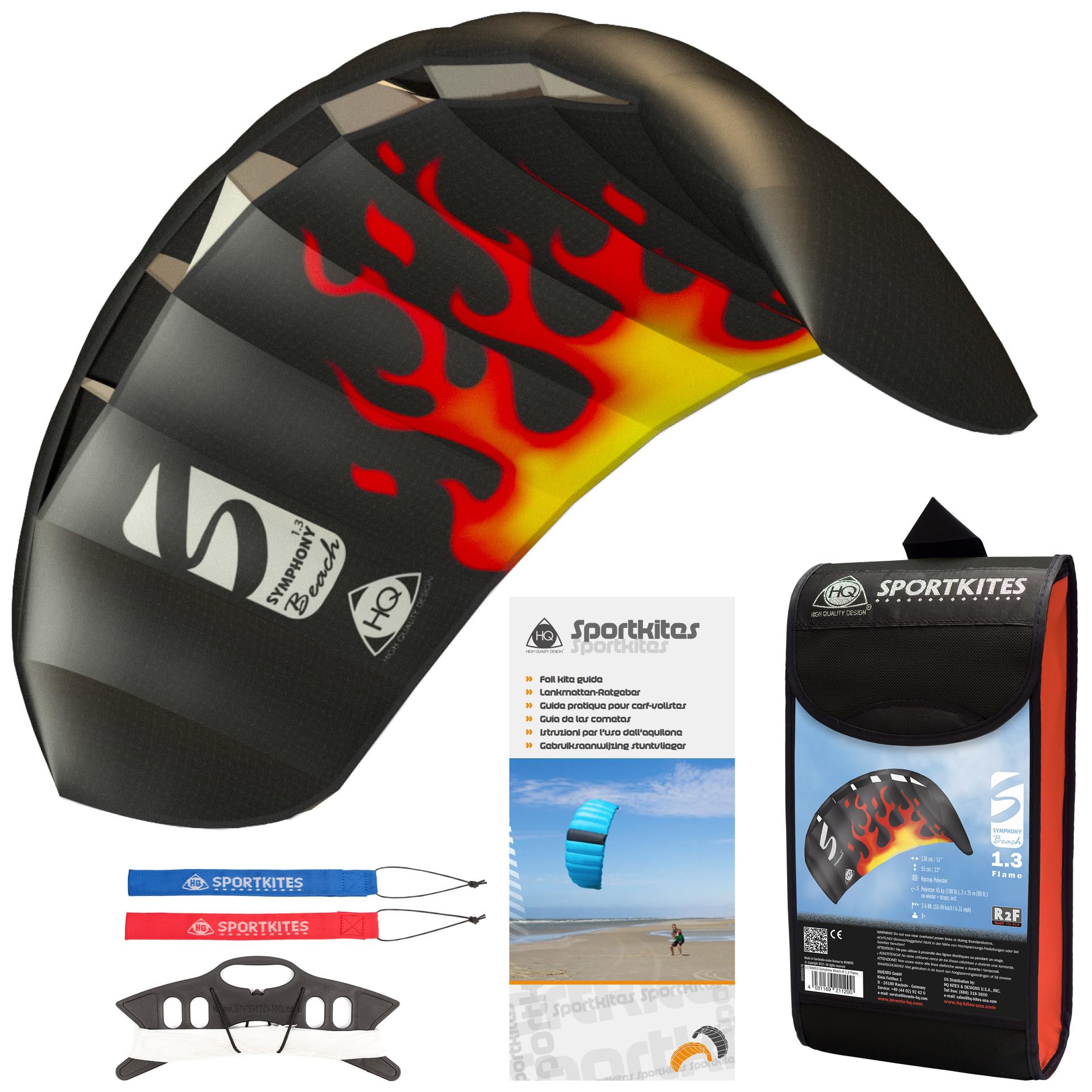 HQ Kites Symphony Beach III 1.3 stunt kite flame, beginner-friendly side view